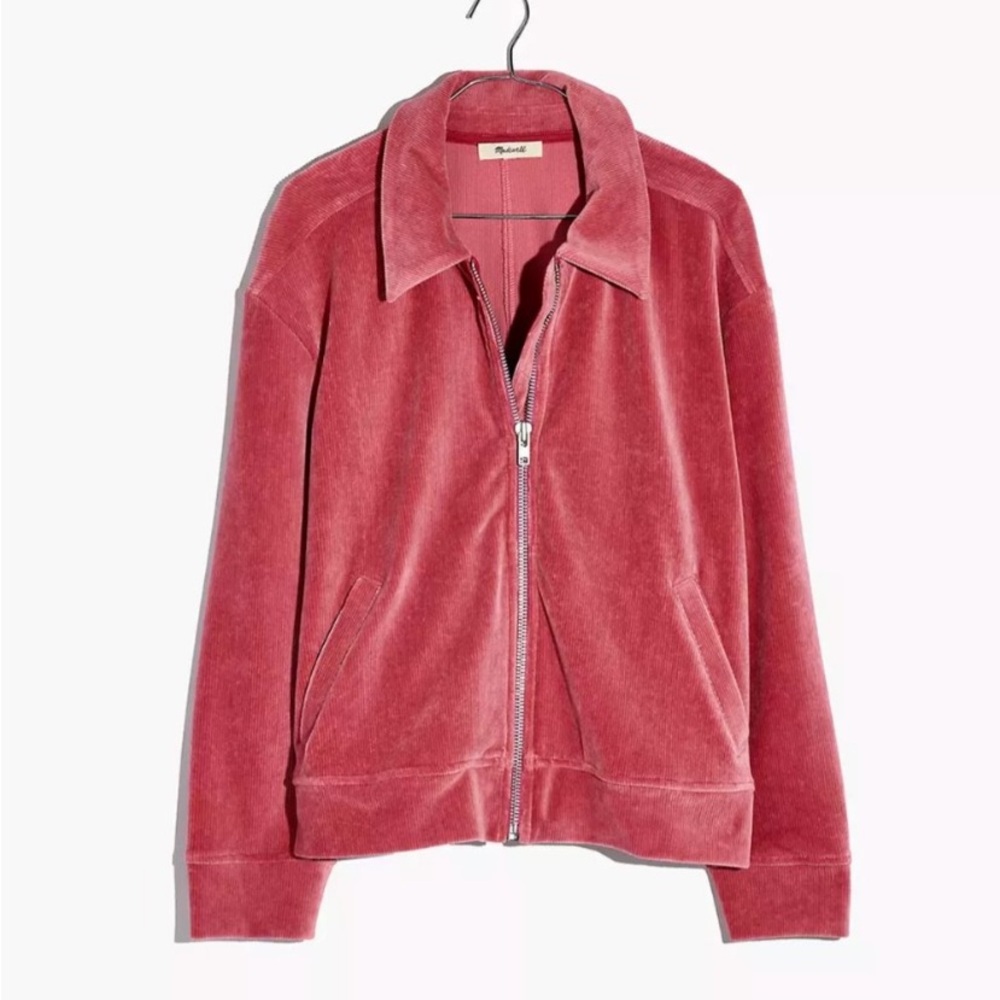 Madewell Texture & Thread Velour Corduroy Bomber Jacket Pink